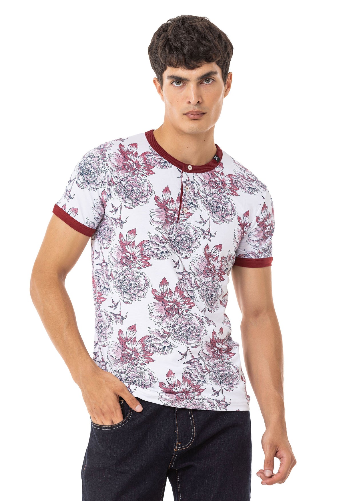 CT707 Camiseta para hombres  con presión floral
