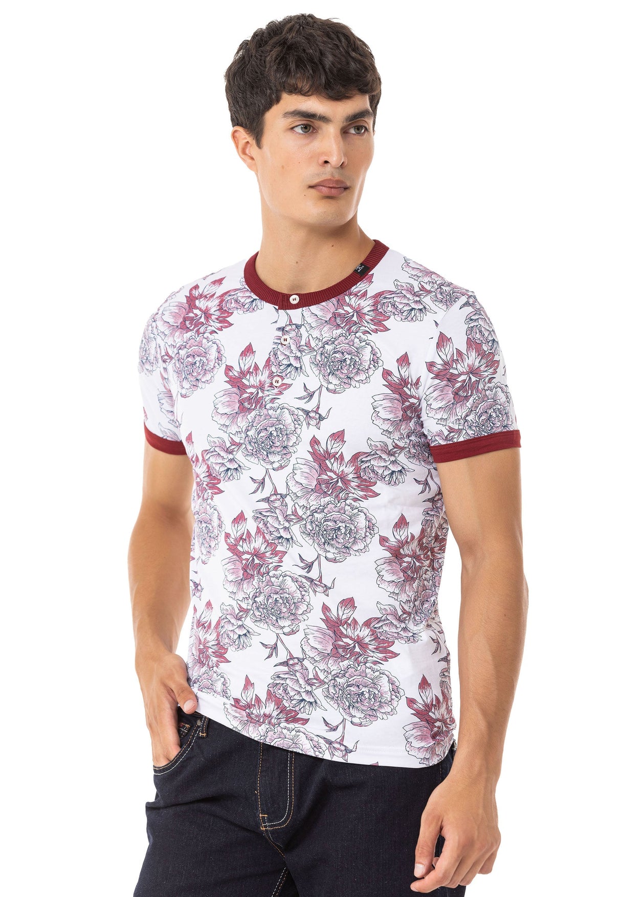 CT707 Camiseta para hombres  con presión floral