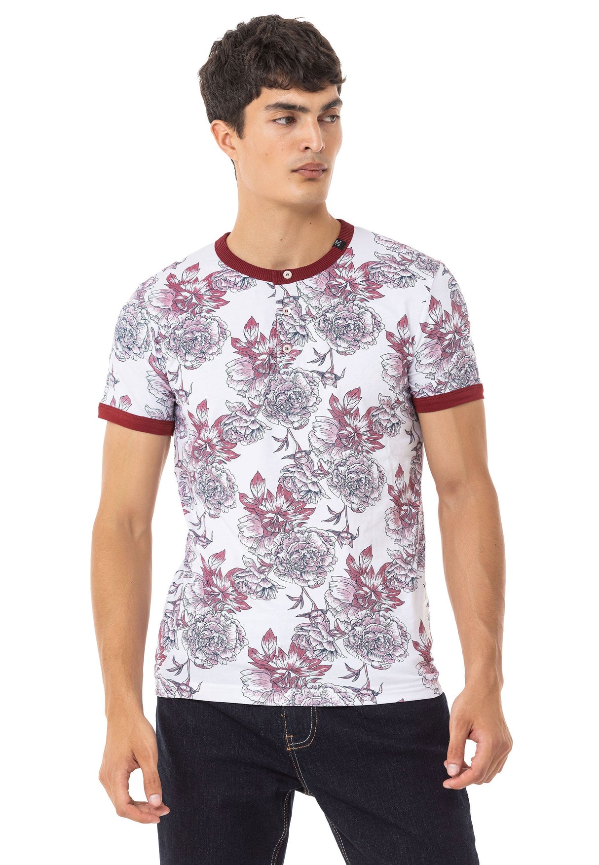 CT707 Camiseta para hombres  con presión floral