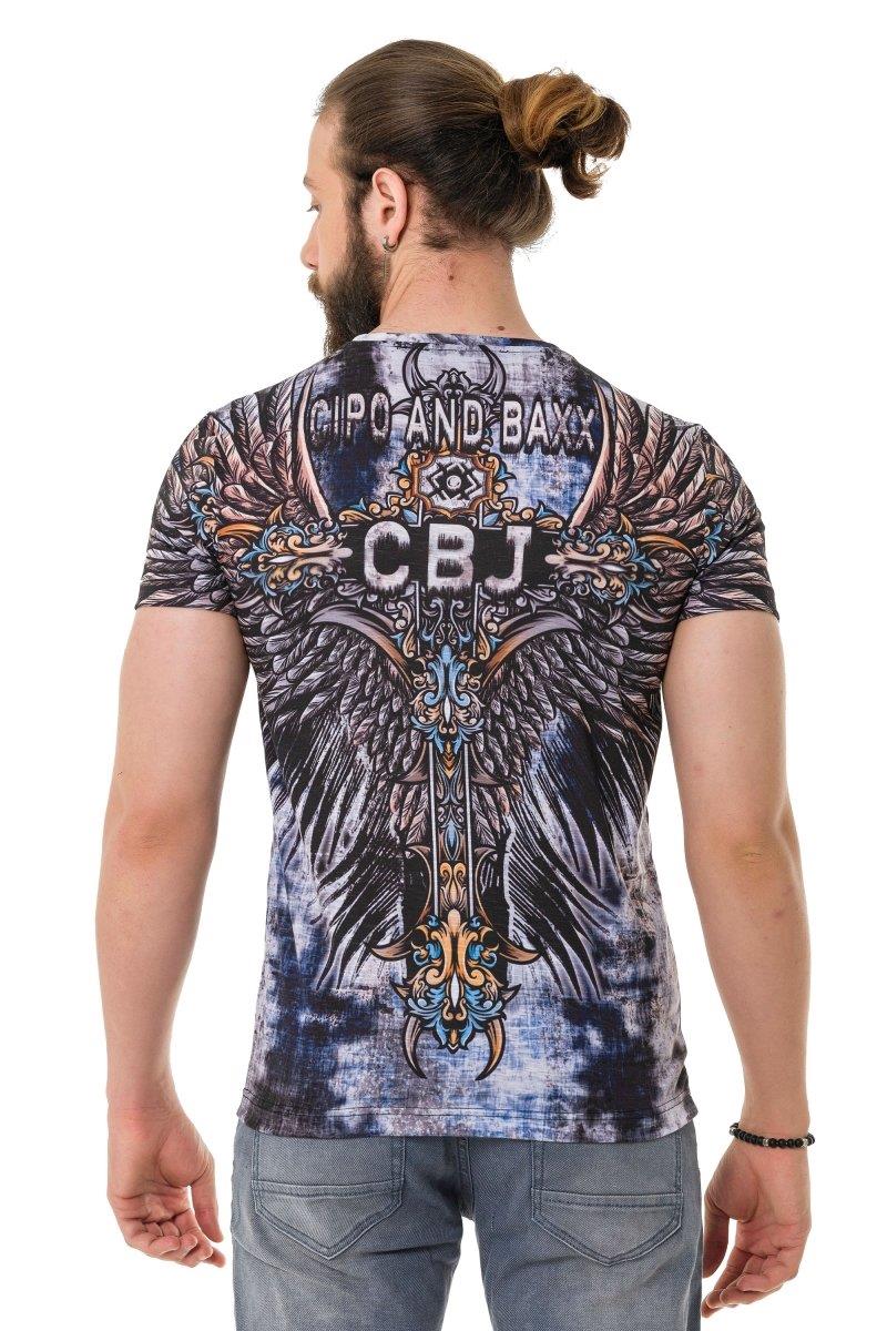 CT719  Camiseta para hombre con patrón de ala cruzada impresa por láser