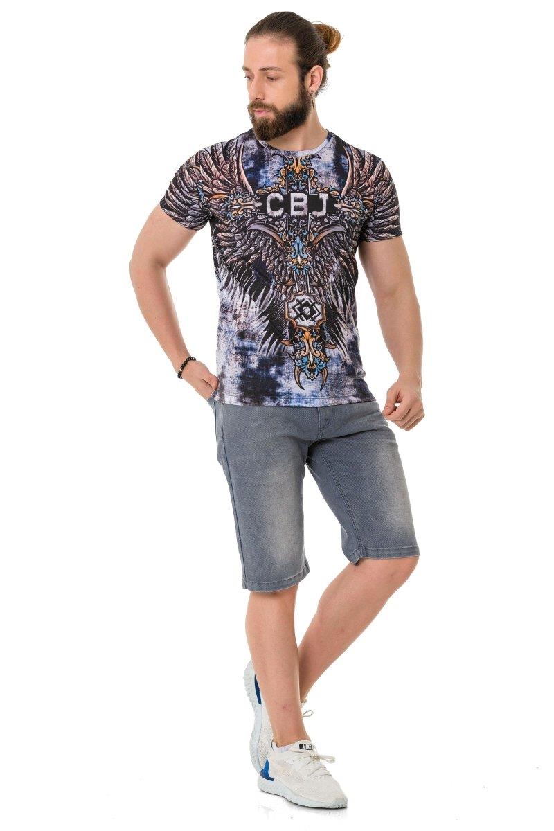 CT719  Camiseta para hombre con patrón de ala cruzada impresa por láser