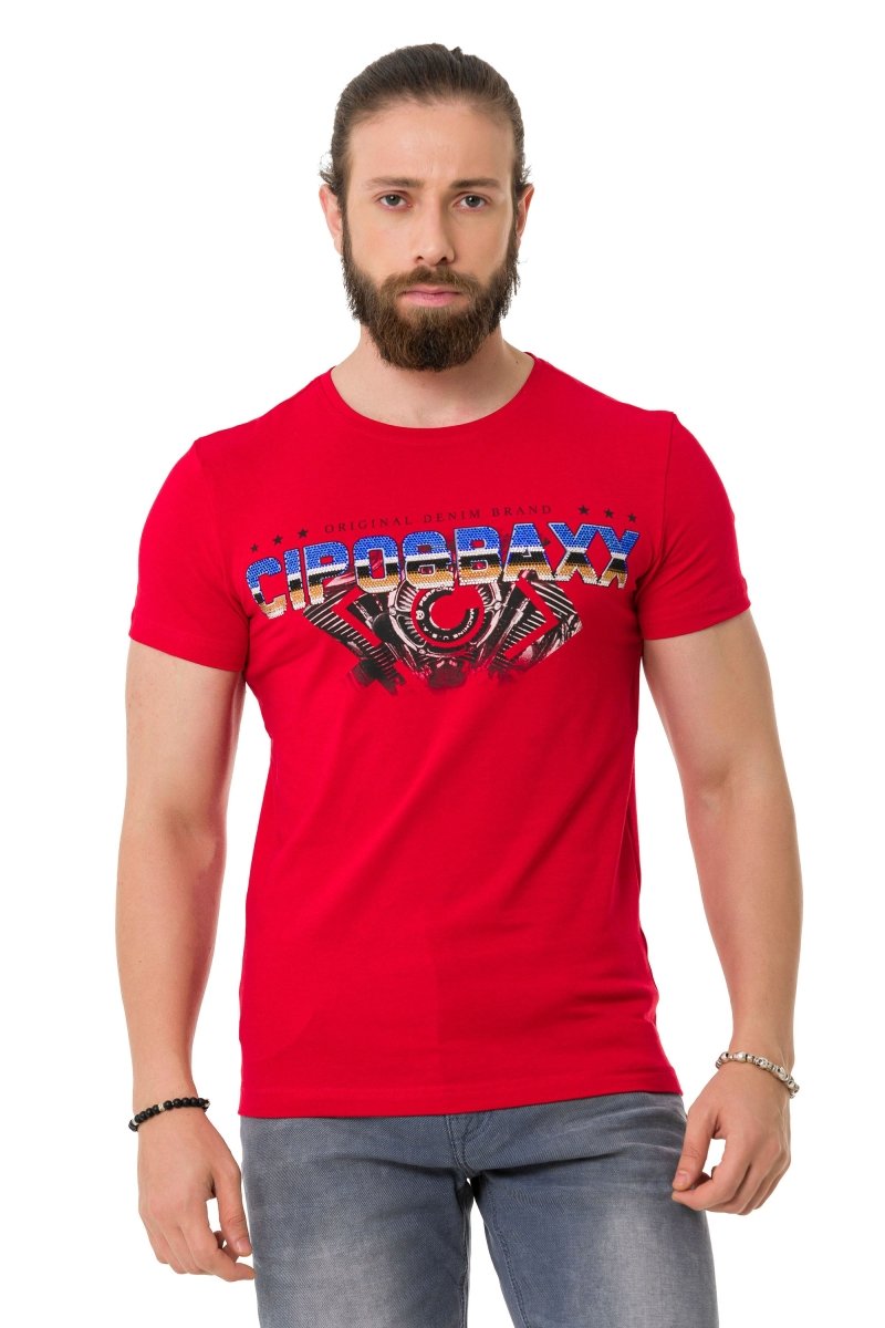 CT721 Camiseta para hombres  en una impresión de marca de aspecto extravagante