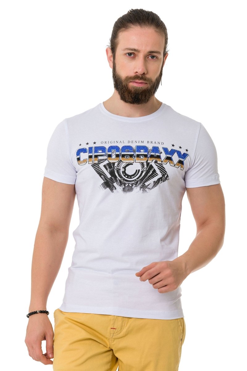 CT721 Camiseta para hombres  en una impresión de marca de aspecto extravagante