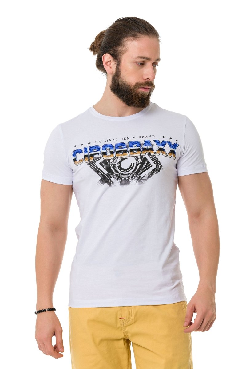 CT721 Camiseta para hombres  en una impresión de marca de aspecto extravagante