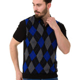 CT753 men's polo shirt check pattern knit fabric
