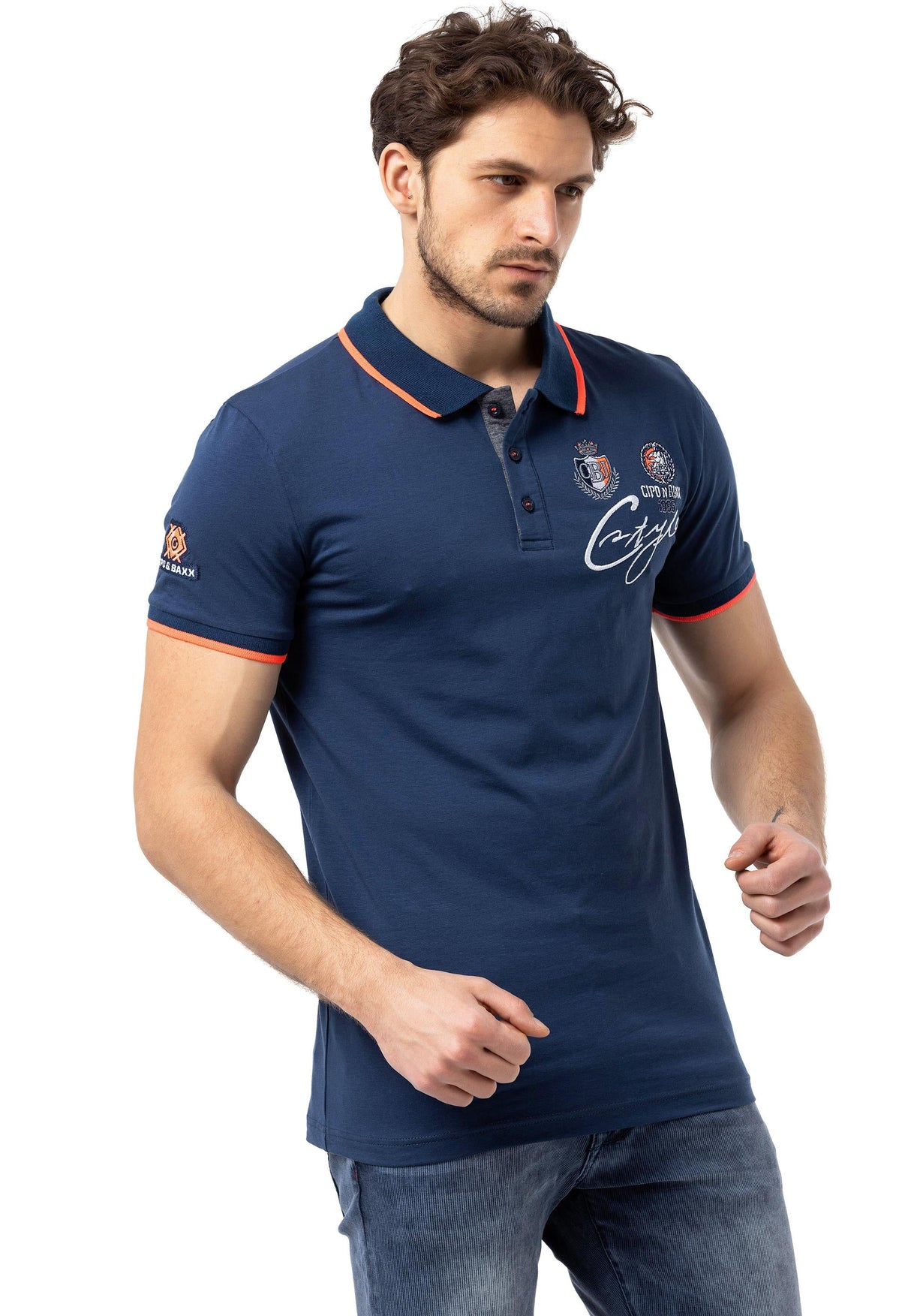 CT778 Herren-T-Shirt mit Polokragen und Markenlogo