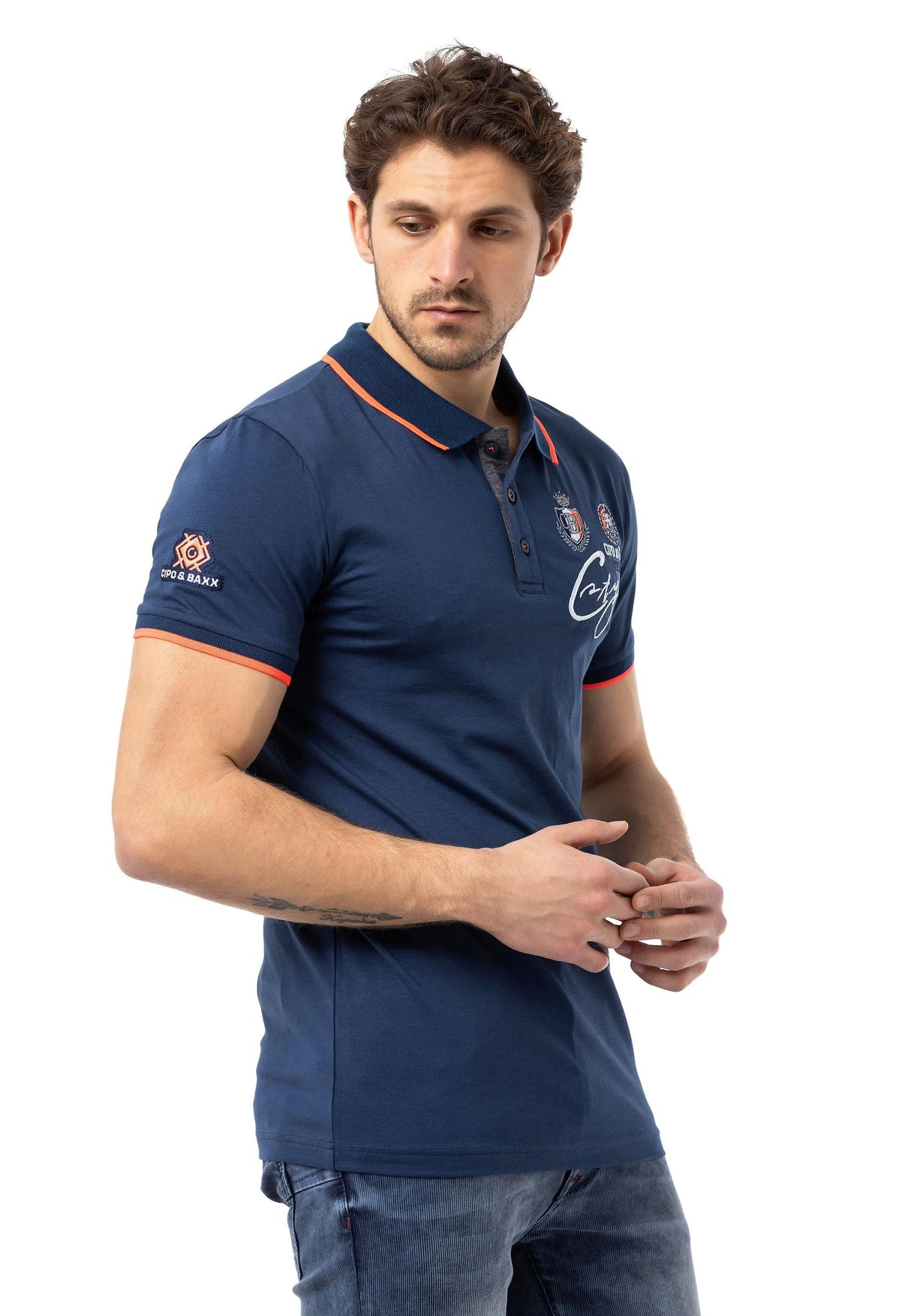 CT778 Herren-T-Shirt mit Polokragen und Markenlogo