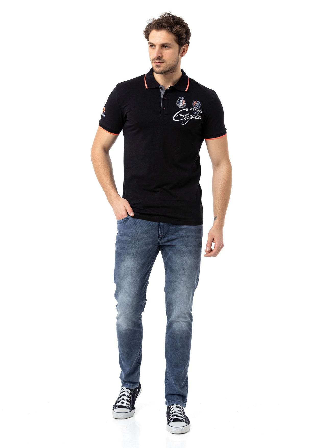 CT778 Herren-T-Shirt mit Polokragen und Markenlogo