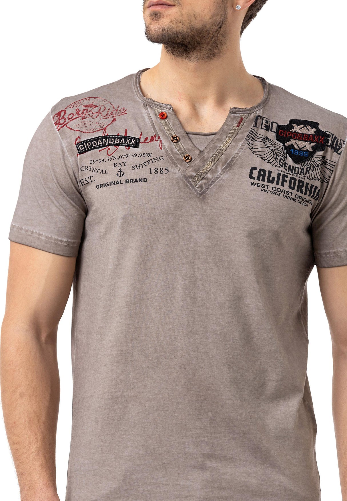 CT783 California Heren T-shirt met V-hals en Print