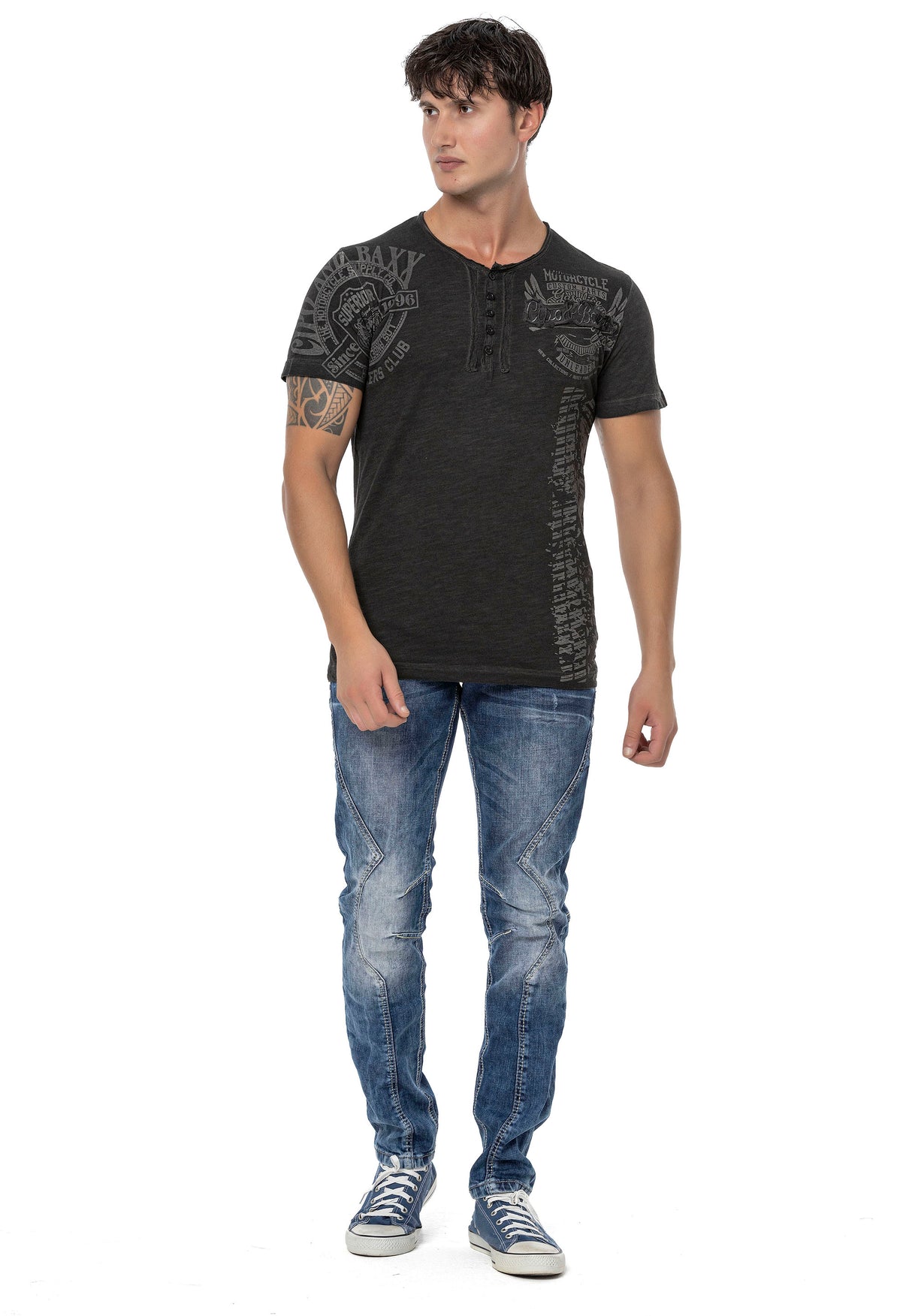 CT789 Biker Hombres T-Shirt con cuello redondo