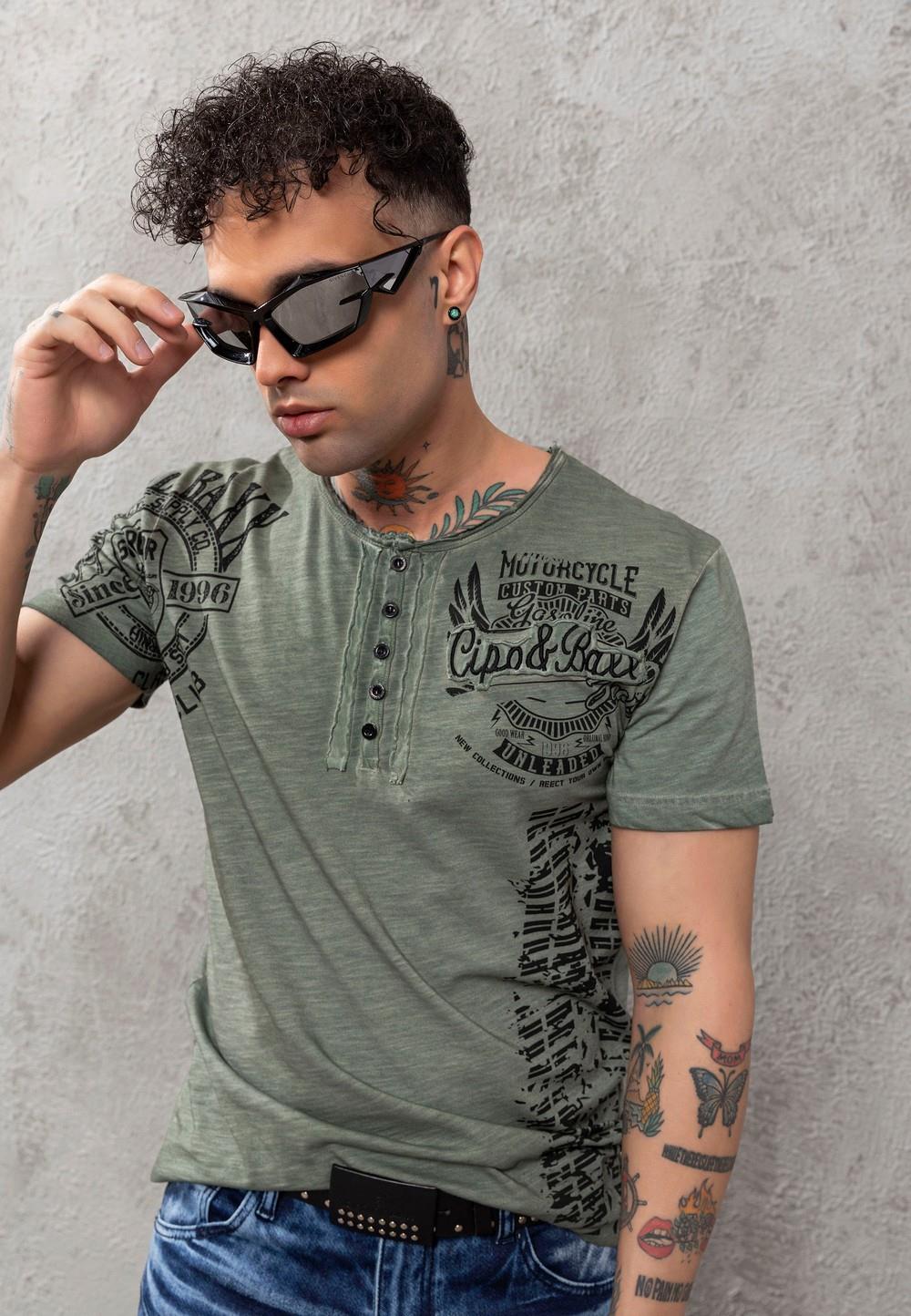 CT789 Biker Hombres T-Shirt con cuello redondo