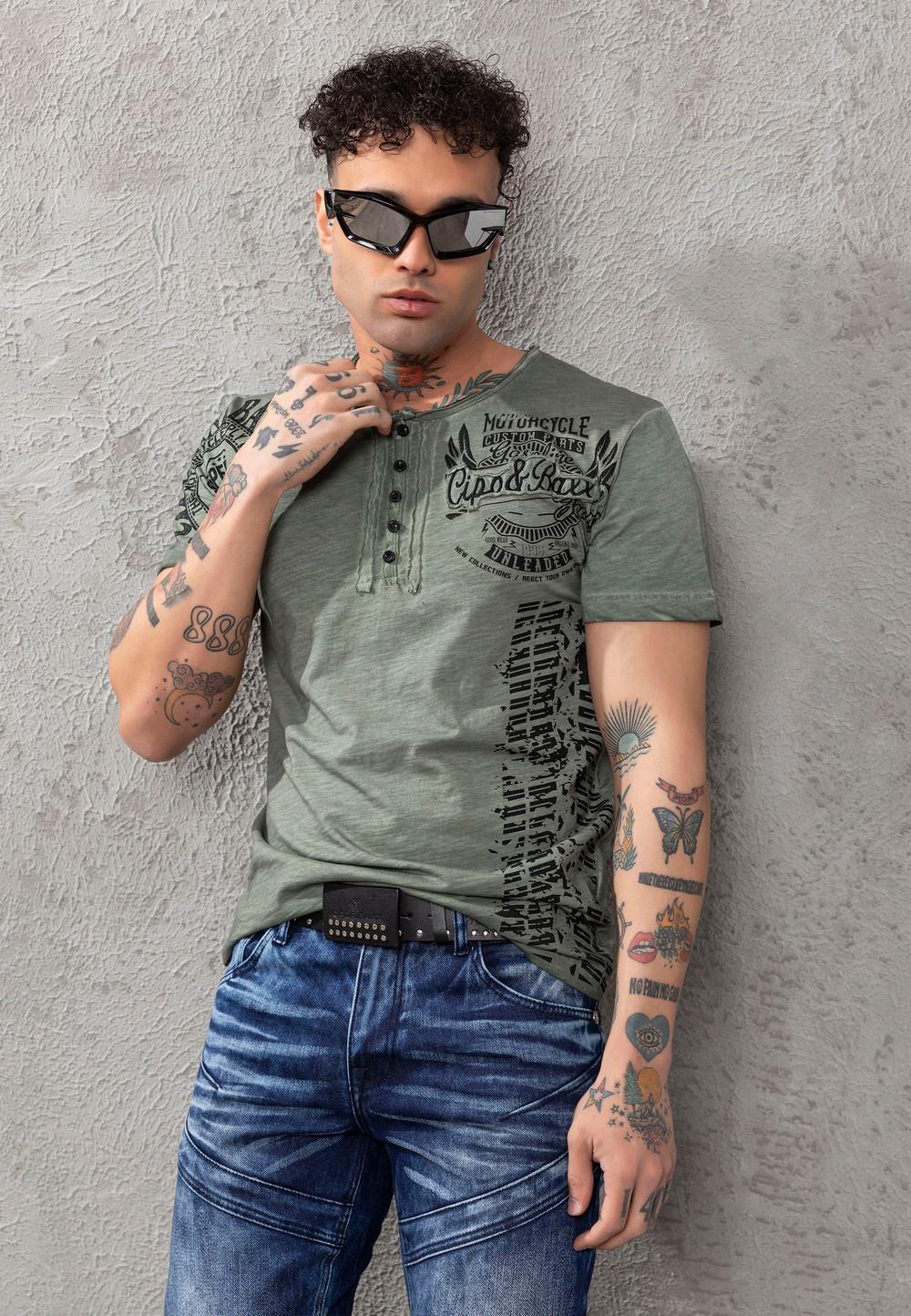 CT789 Biker Hombres T-Shirt con cuello redondo
