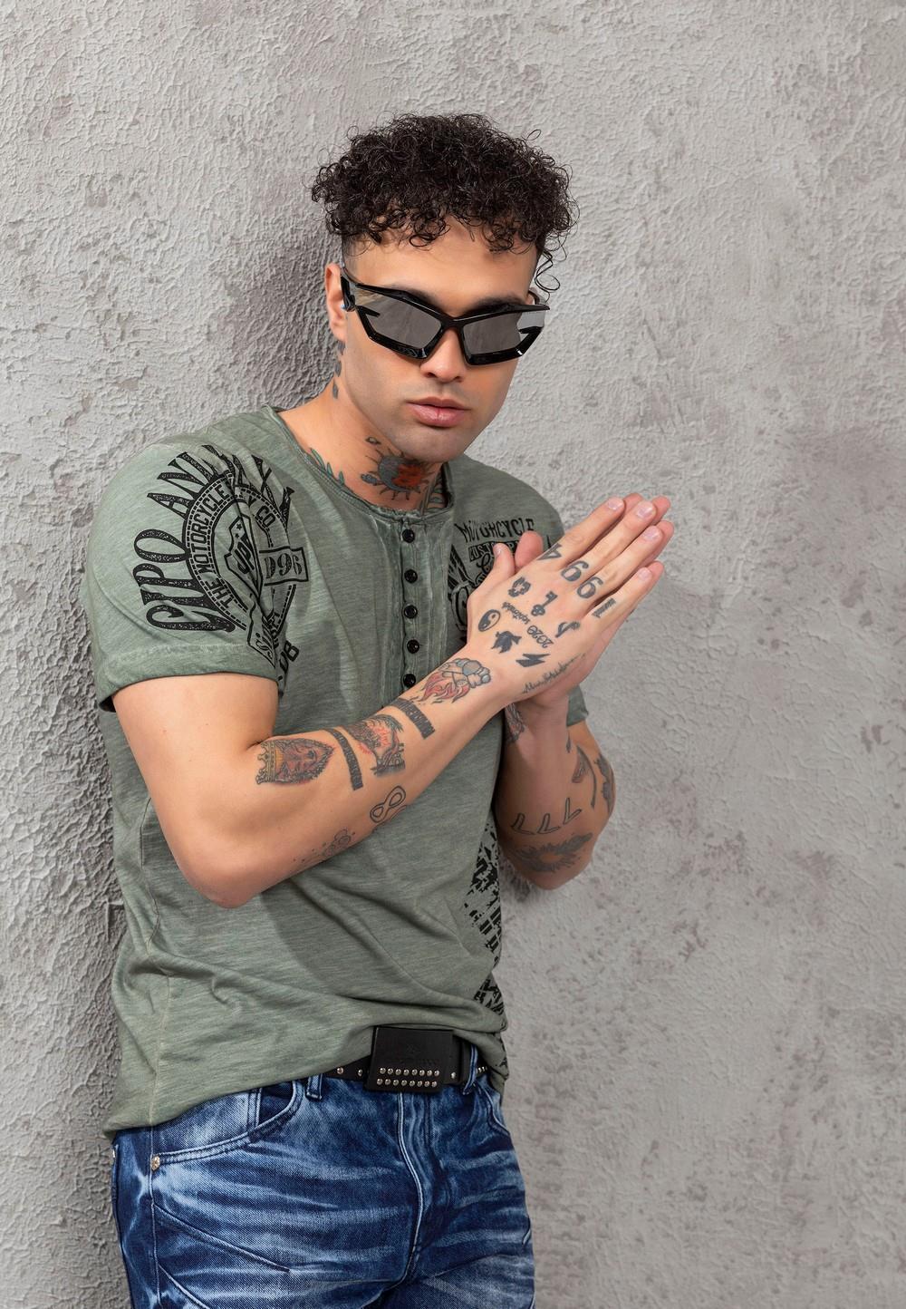 CT789 Biker Hombres T-Shirt con cuello redondo