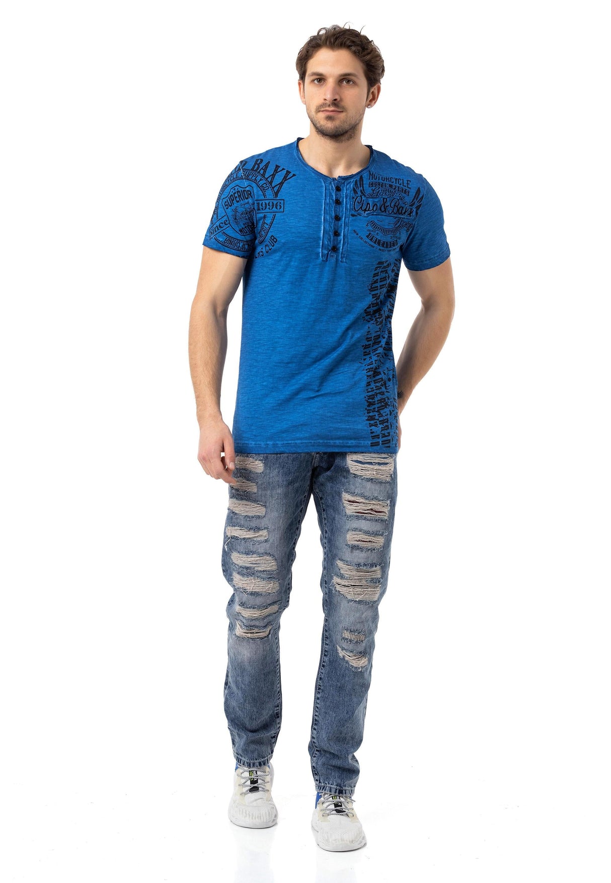 CT789 Biker Hombres T-Shirt con cuello redondo