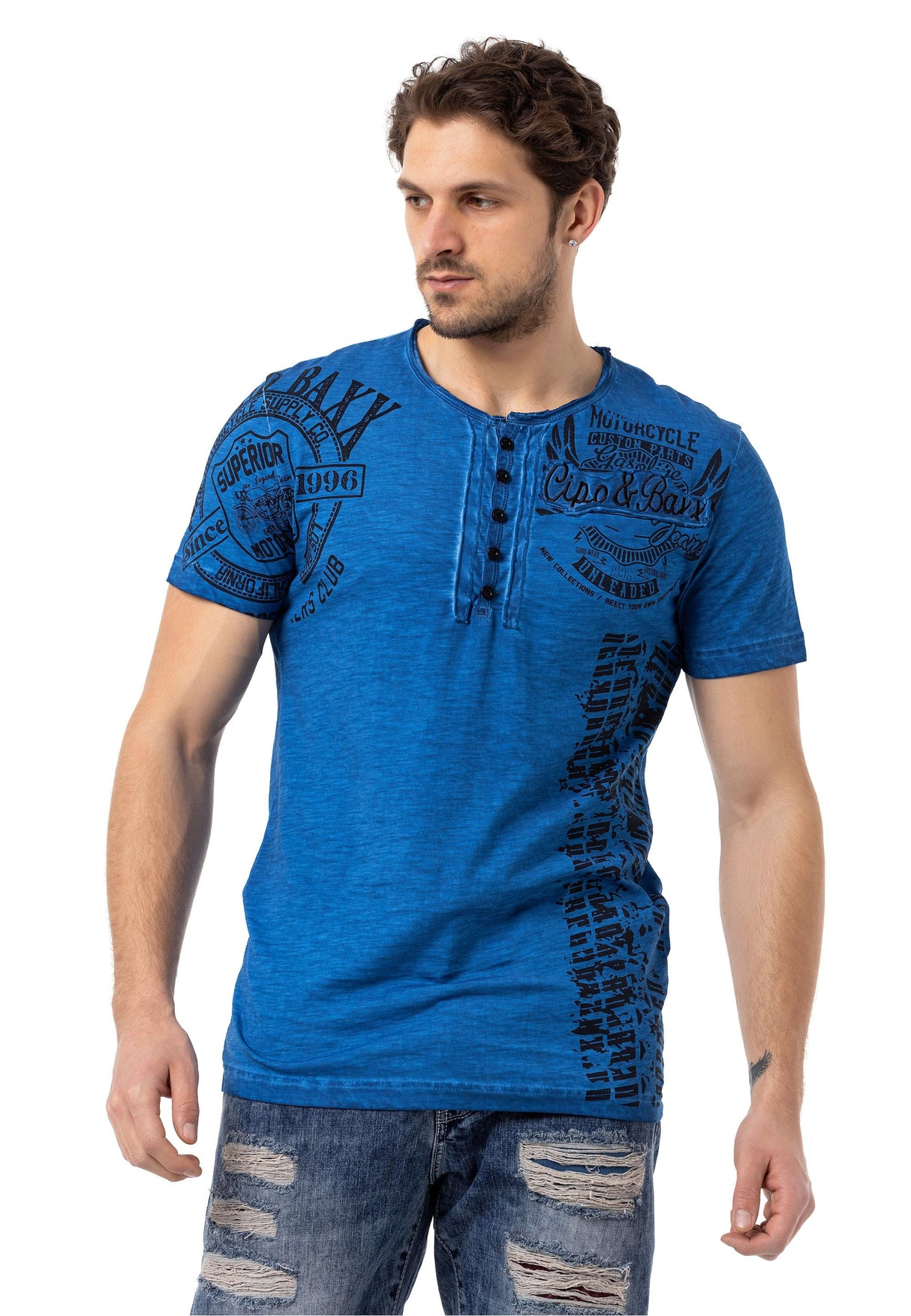 CT789 Biker Hombres T-Shirt con cuello redondo