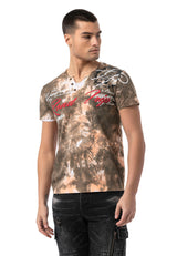 CT804-Herren T-Shirt mit Print-Waschung – Regular Fit