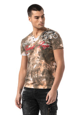 CT804-Herren T-Shirt mit Print-Waschung – Regular Fit