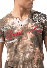 CT804-Herren T-Shirt mit Print-Waschung – Regular Fit