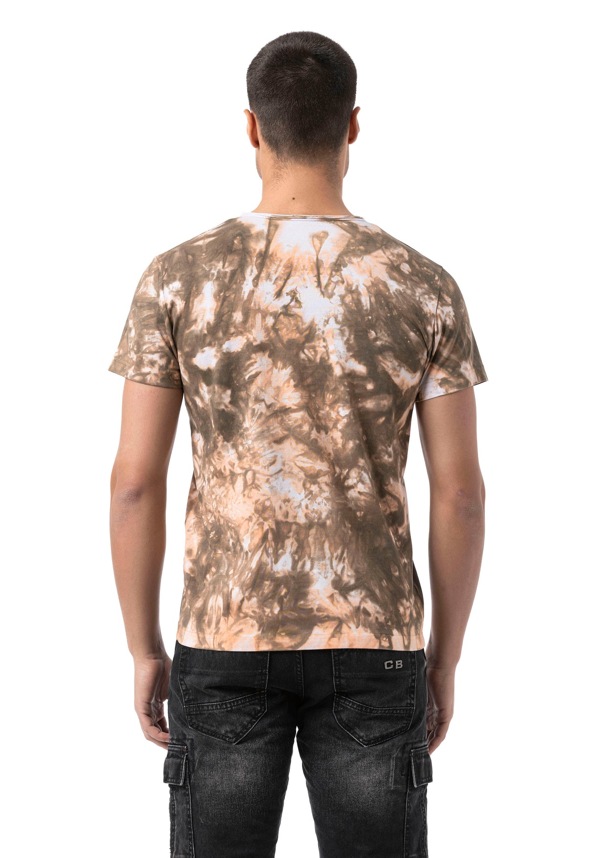 CT804-Herren T-Shirt mit Print-Waschung – Regular Fit