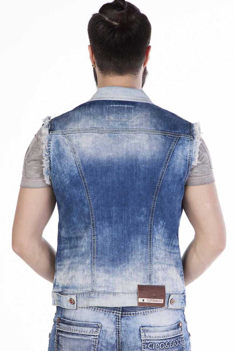 CW107 Herren Jeansweste im modischen Used-Look