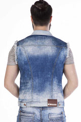 CW107 Herren Jeansweste im modischen Used-Look