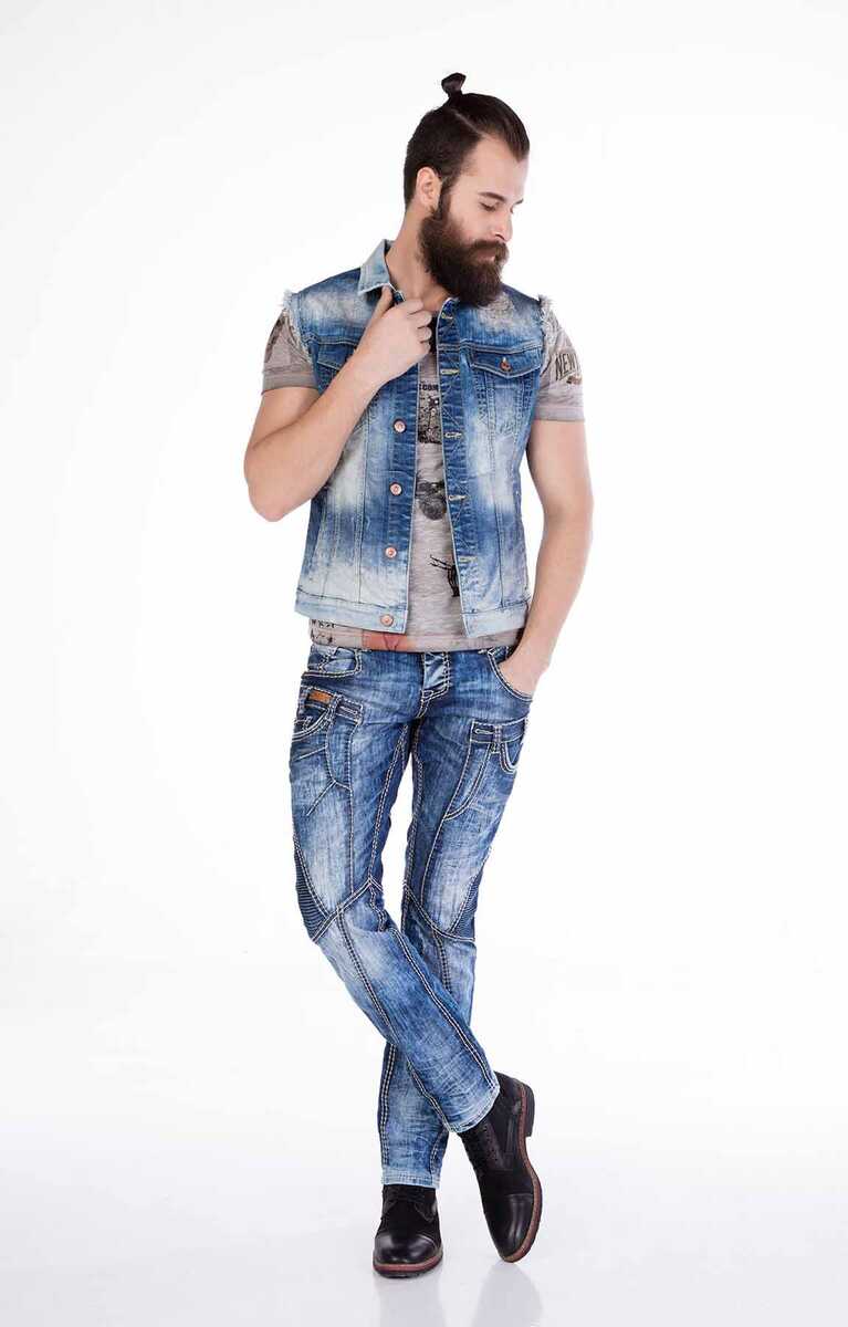 CW107 Herren Jeansweste im modischen Used-Look