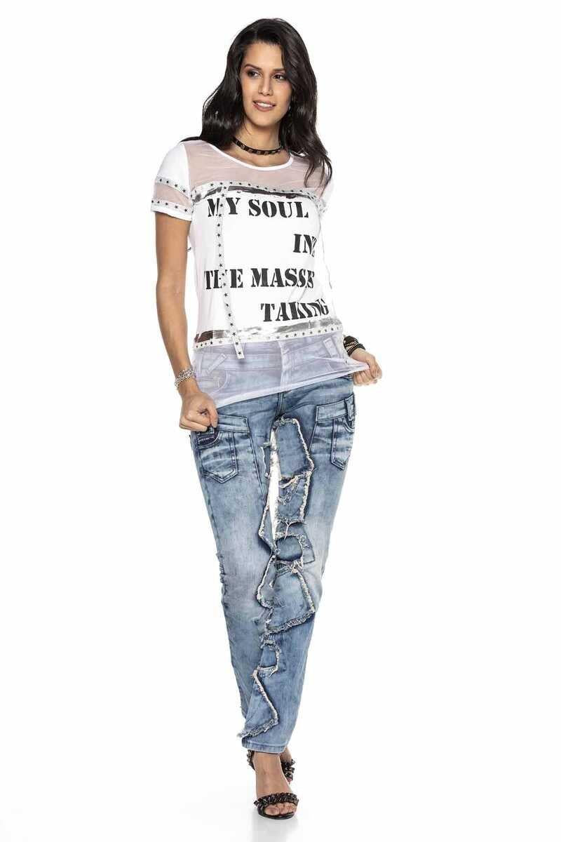 WD411 Jeans confortables femmes avec des patchs frappants