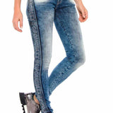 WD390 Women Slim-Fit Jeans with Side Strip in the Glitzer Look