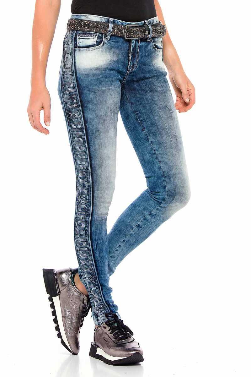 WD390 Slim-Fit Dames Jeans met zijstrip in de Glitter Look