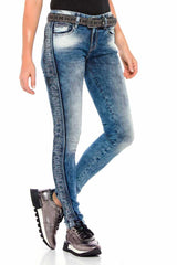 WD390 Slim-Fit Dames Jeans met zijstrip in de Glitter Look