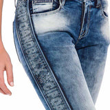 WD390 Women Slim-Fit Jeans with Side Strip in the Glitzer Look