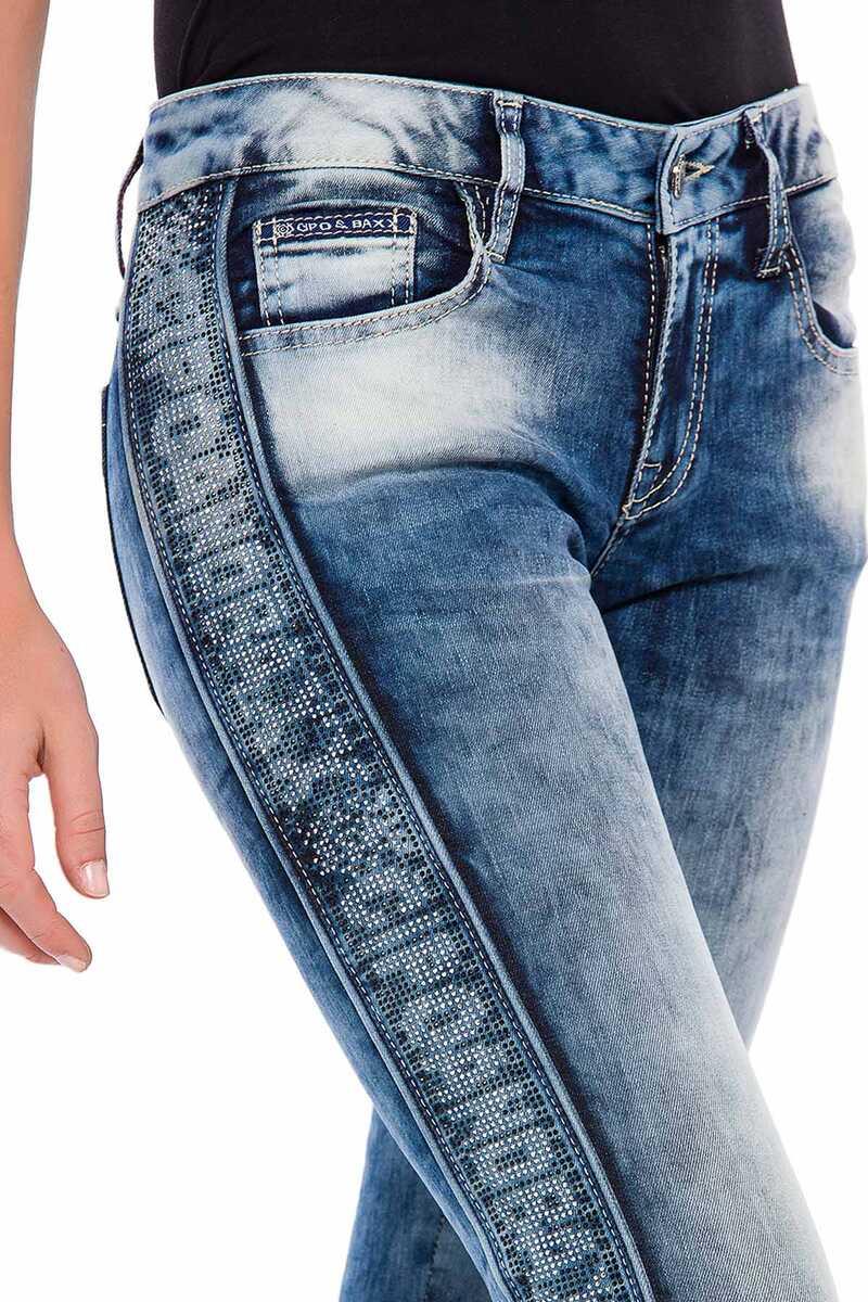 WD390 Slim-Fit Dames Jeans met zijstrip in de Glitter Look