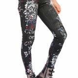 WD389 women Slim-Fit jeans with unique paint elements in straight fit