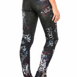 WD389 women Slim-Fit jeans with unique paint elements in straight fit