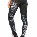WD389 women Slim-Fit jeans with unique paint elements in straight fit