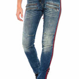WD384 Damen Slim-Fit-Jeans mit trendigen Seitenstreifen