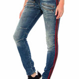 WD384 Damen Slim-Fit-Jeans mit trendigen Seitenstreifen