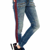 WD384 Damen Slim-Fit-Jeans mit trendigen Seitenstreifen