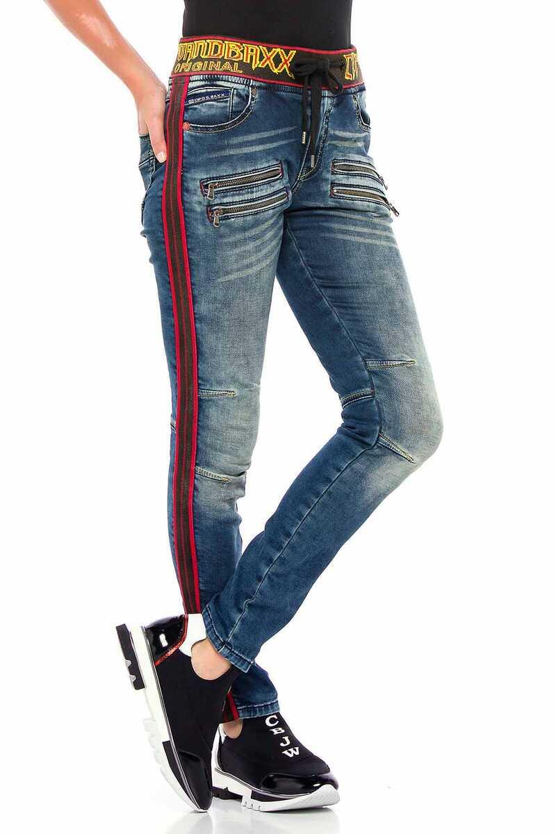 WD384 Damen Slim-Fit-Jeans mit trendigen Seitenstreifen