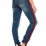 WD384 Damen Slim-Fit-Jeans mit trendigen Seitenstreifen