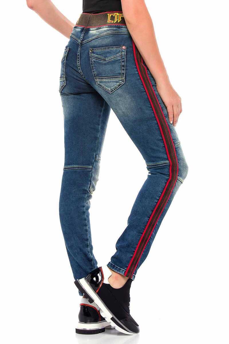 WD384 Damen Slim-Fit-Jeans mit trendigen Seitenstreifen