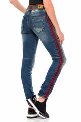 WD384 Damen Slim-Fit-Jeans mit trendigen Seitenstreifen