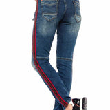 WD384 Damen Slim-Fit-Jeans mit trendigen Seitenstreifen