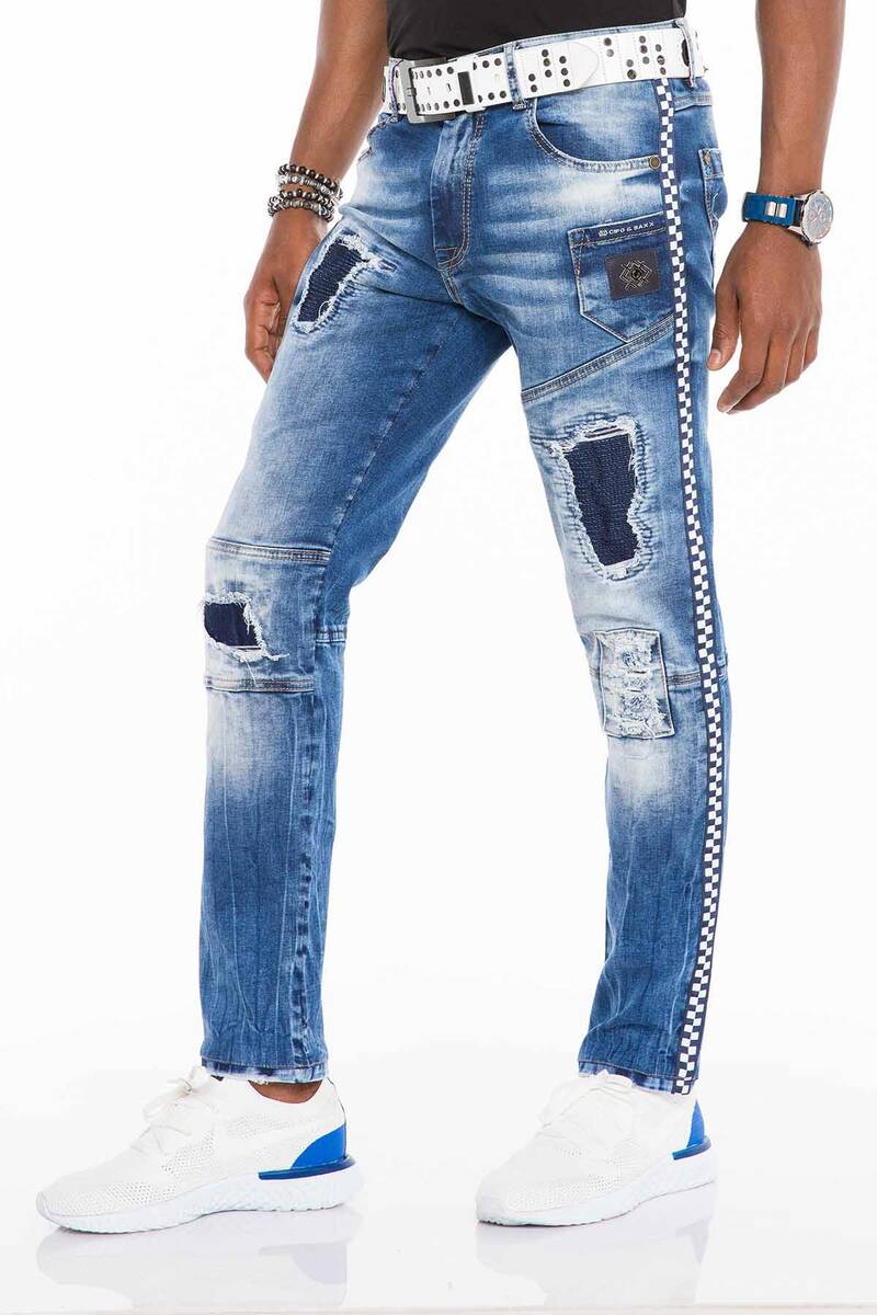 Jeans cómodos para hombres CD528 con costuras decorativas modernas