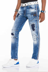 Jeans cómodos para hombres CD528 con costuras decorativas modernas