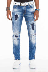 Jeans cómodos para hombres CD528 con costuras decorativas modernas