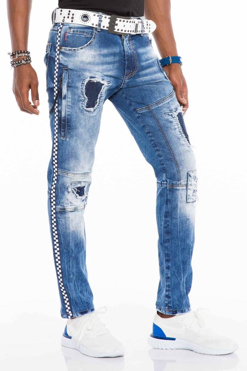 Jeans cómodos para hombres CD528 con costuras decorativas modernas