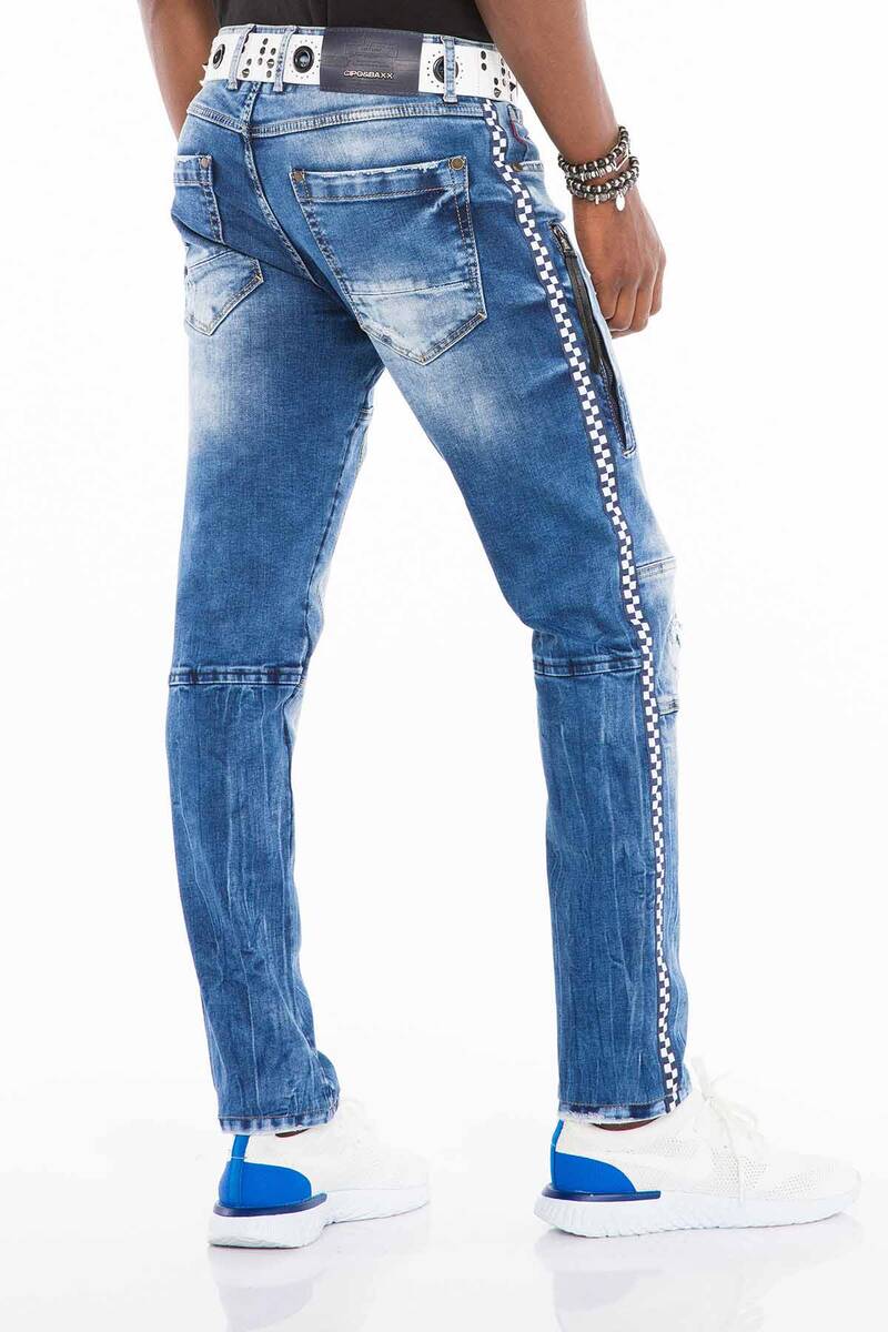 Jeans cómodos para hombres CD528 con costuras decorativas modernas