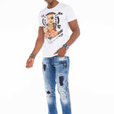 CD528 men's comfortable jeans with trendy decorative stitching