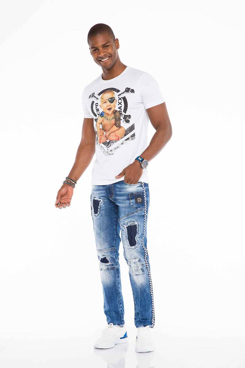 Jeans cómodos para hombres CD528 con costuras decorativas modernas